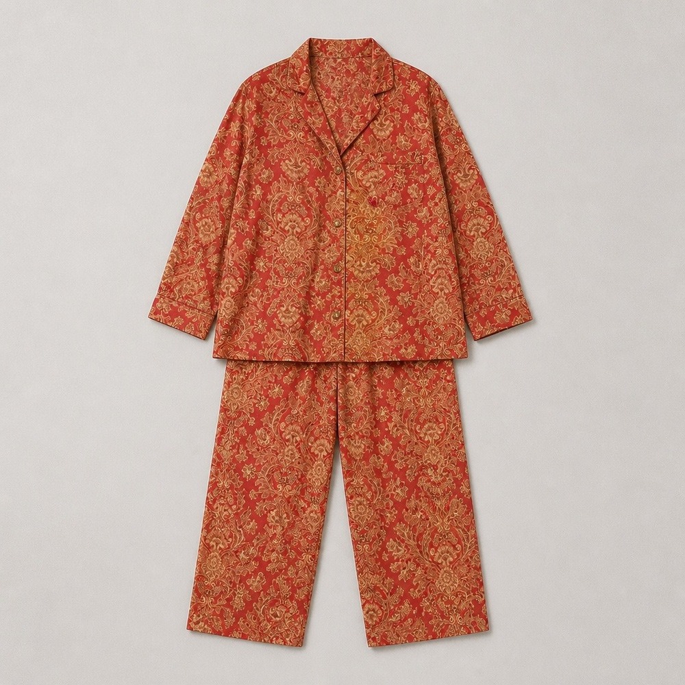 Lauren Ralph Lauren Pajama Set 1X (14W/16W) Red Paisley Cotton 2pc Loungewear - Picture 4 of 8